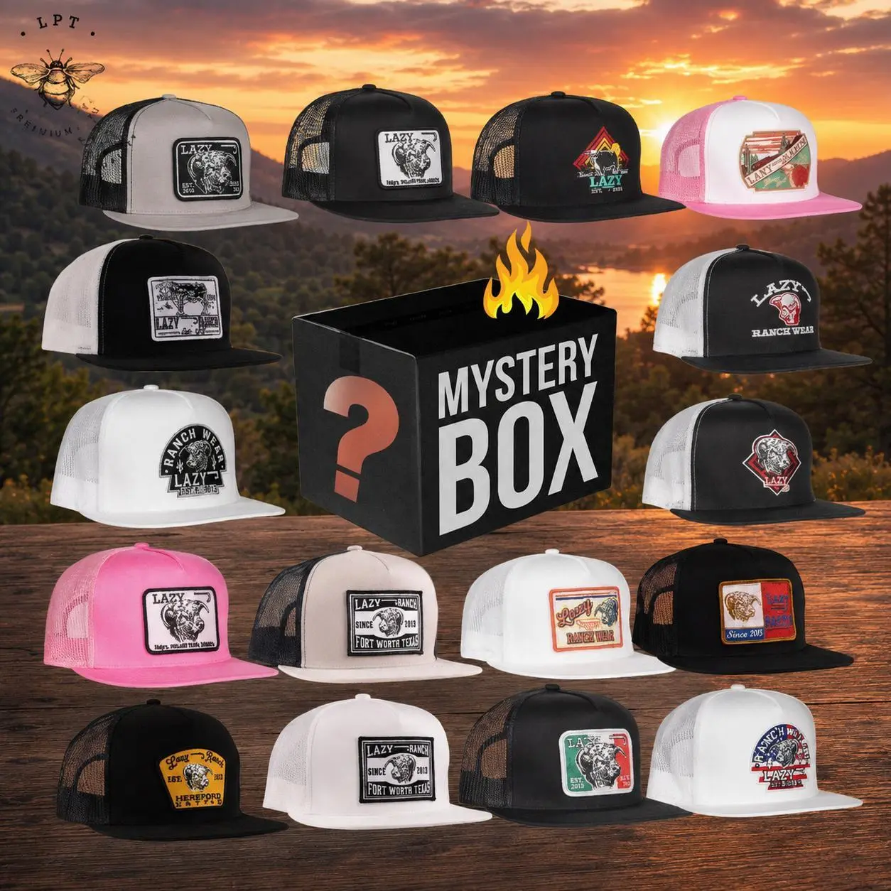 [BEST 2026] Random sent Lazy J Ranch Black White Bull Trap Silver Grey & Black Elevation Arrowhead Cattle Headquarters Fort Worth Hot Shot Serape Elevation Cactus Sunrise Texas Ranch Retro Hereford Mexico ElevationClassic Five Panel Trucker Hat