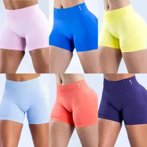 Impact Shorts with Logo 4.5'' Low Waist Seamless Yoga Shorts Scrunch Bum Gym Shorts Workout Biker Short Stretch Fitness Short