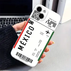 Mexico Flight Ticket Design Cool Unique Chic All-Inclusive Shockproof Phone Case Trendy Durable TPU Mobile Phone Protective Case Compatible with iPhone 11/12/13/14/15/16 Pro Plus Pro Max