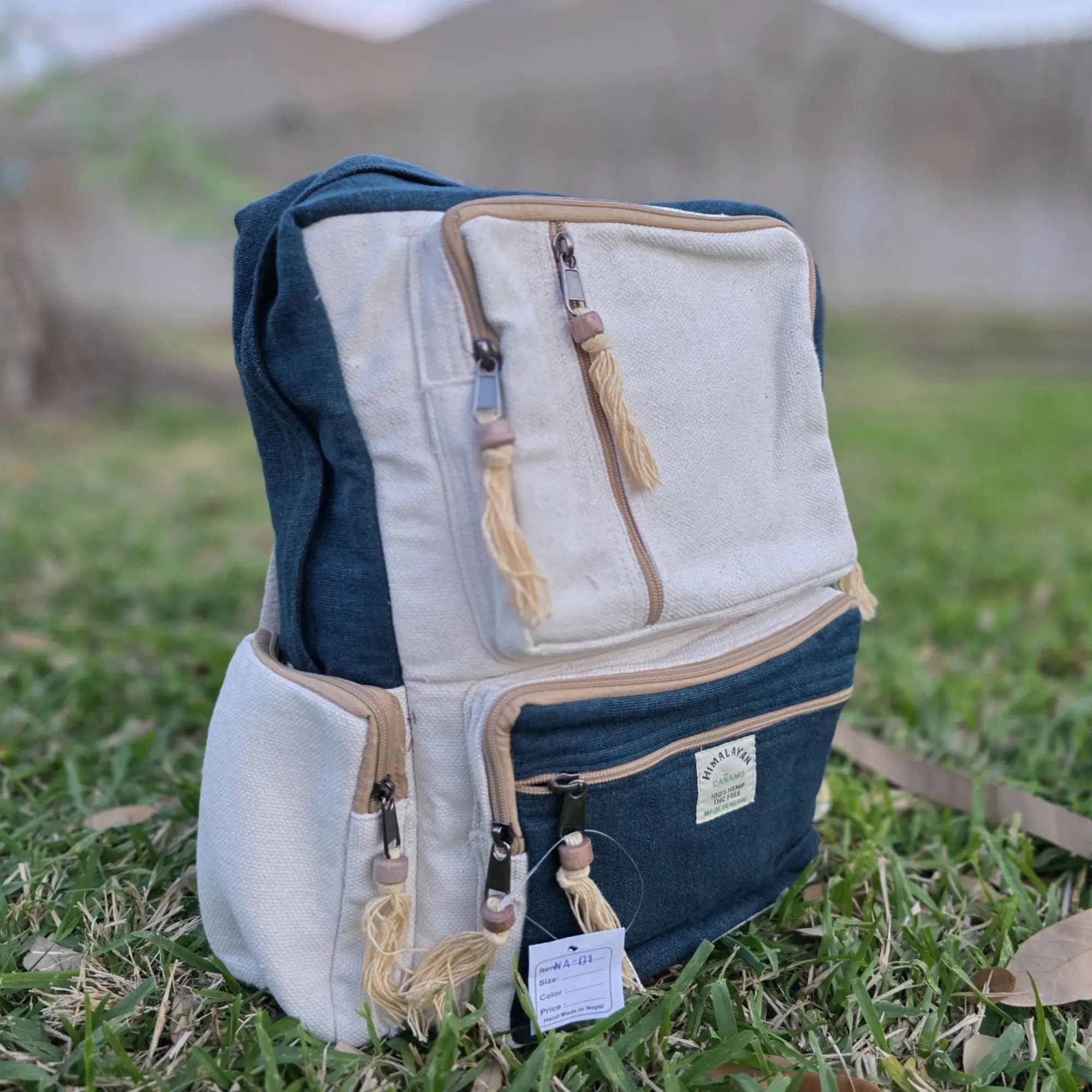 Natural Bohemian Hippy Organic Natural Cotton Gheri  Handmade Vegan Eco-Friendly Box Backpack.