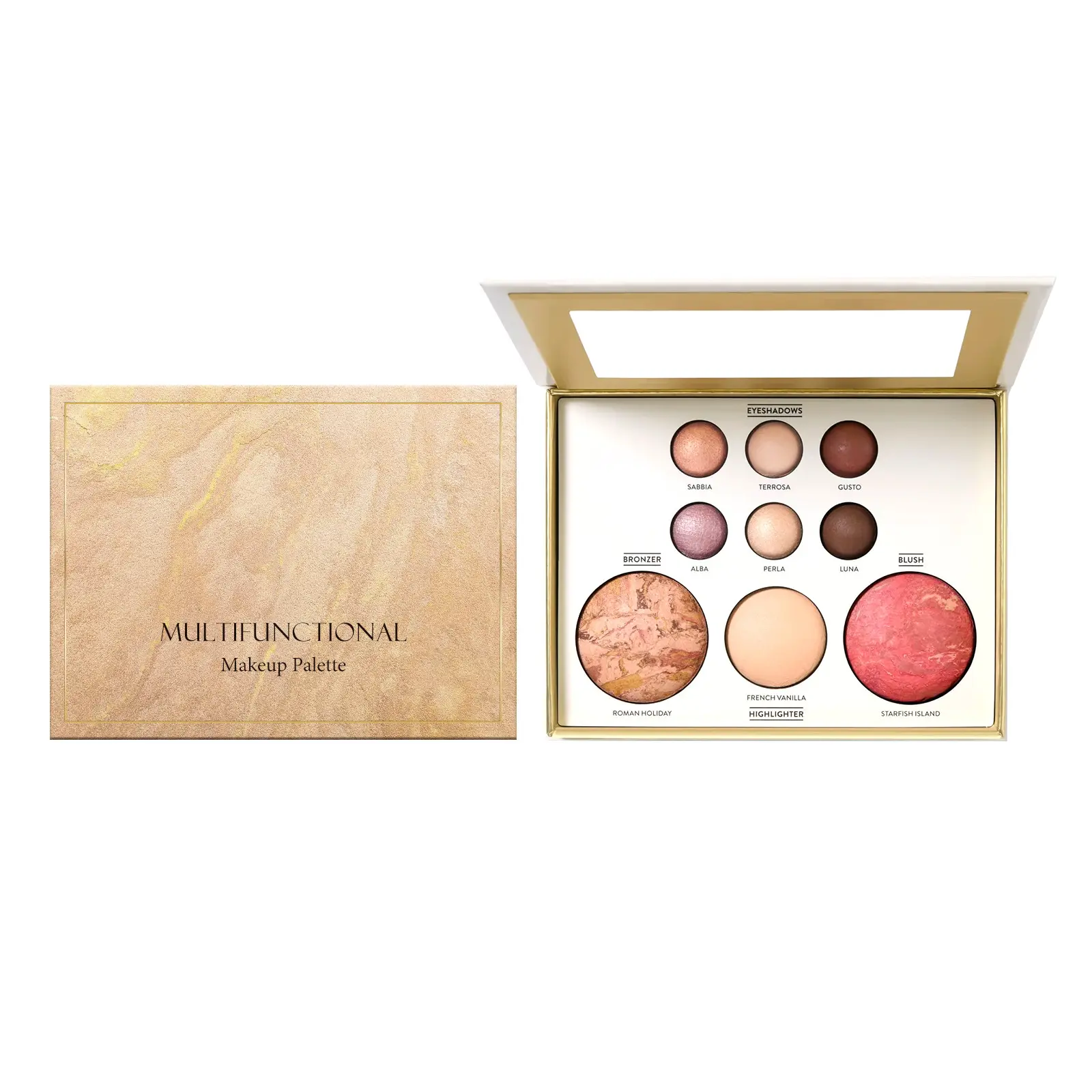 Holiday Baked Starter Kit-Full Face Makeup Palette,GildedAll-in-One Makeup Palette - Eyeshadow,Contour, Blush,Highlighter, Inner Corner Brightener, Multi-FunctionalCosmetic Palette Multi-Purpose makeup brushes set
