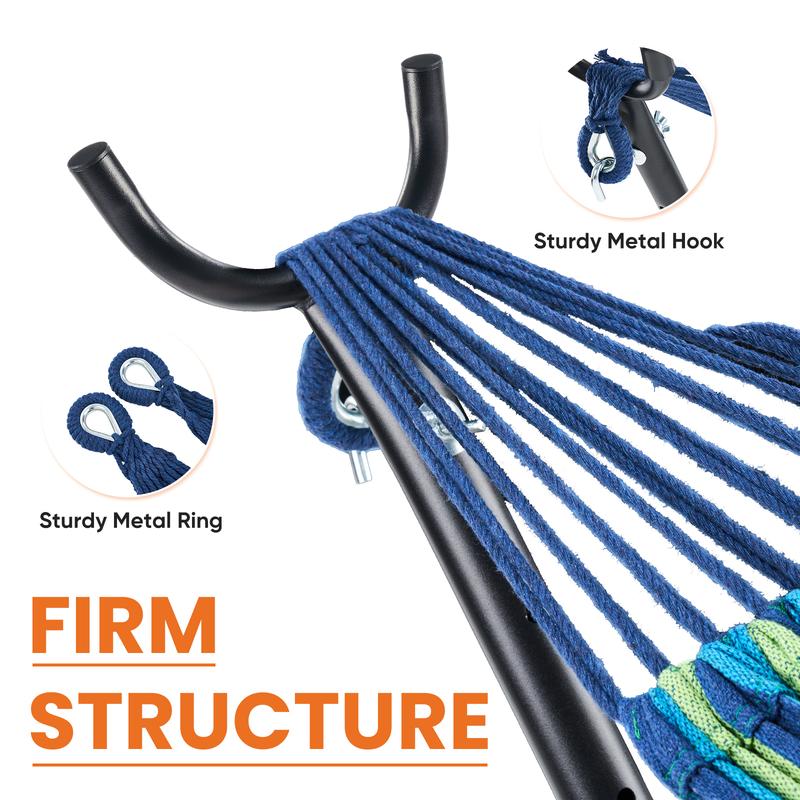 Double Hammock With Carry Bag, With Space-Saving Stand, Heavy-Duty Steel Frame, 450 Lb. Load Capacity, Easy To Assemble, For Patio, Park, Outdoors