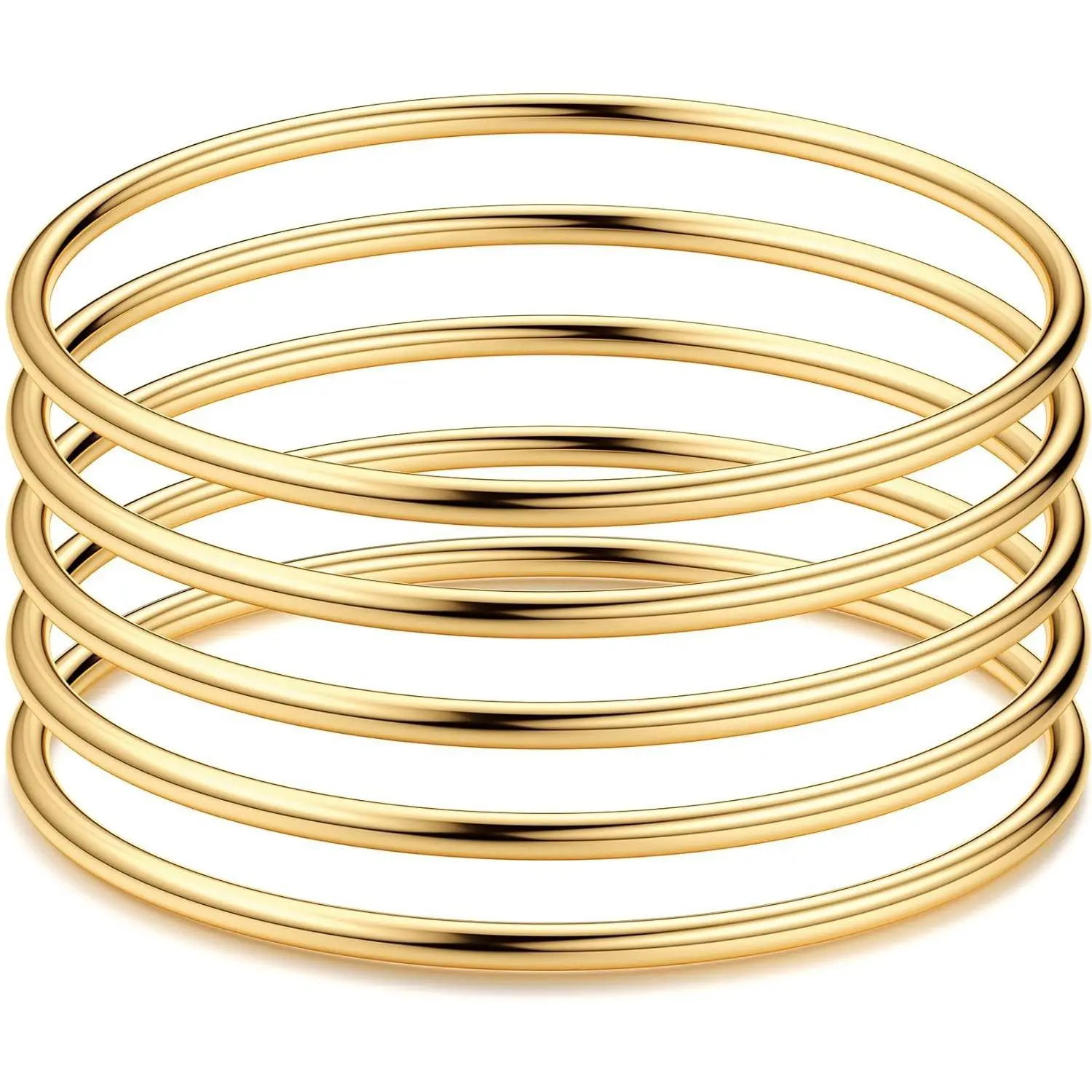 FLORIDECO Women's 5Pcs 3mm 316L Stainless Steel Elegant Bangle Set, Thin Shiny Round & Oval Solid Polished Stackable Bangles, Daily Wear CZ Non-Tarnish Jewelry Accessories,summerwins