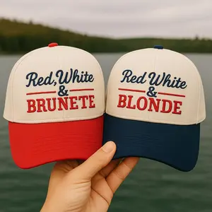 Red white & blonde Hat, Red white and brunette Trucker Hat, 4th of July hat
