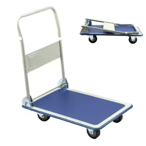 Iron Platform Hand Truck, Push Cart Dolly, Compact & Foldable for Easy Storage and Mobility, 330 Capacity, 360 Degree Swivel Wheels, Blue
