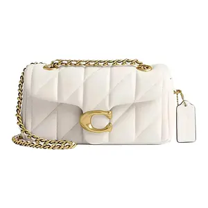 COACH Tabby 20 Quilted Striped Flap Bag with Push-Lock Closure in Chalk White Lamb Leather for Women