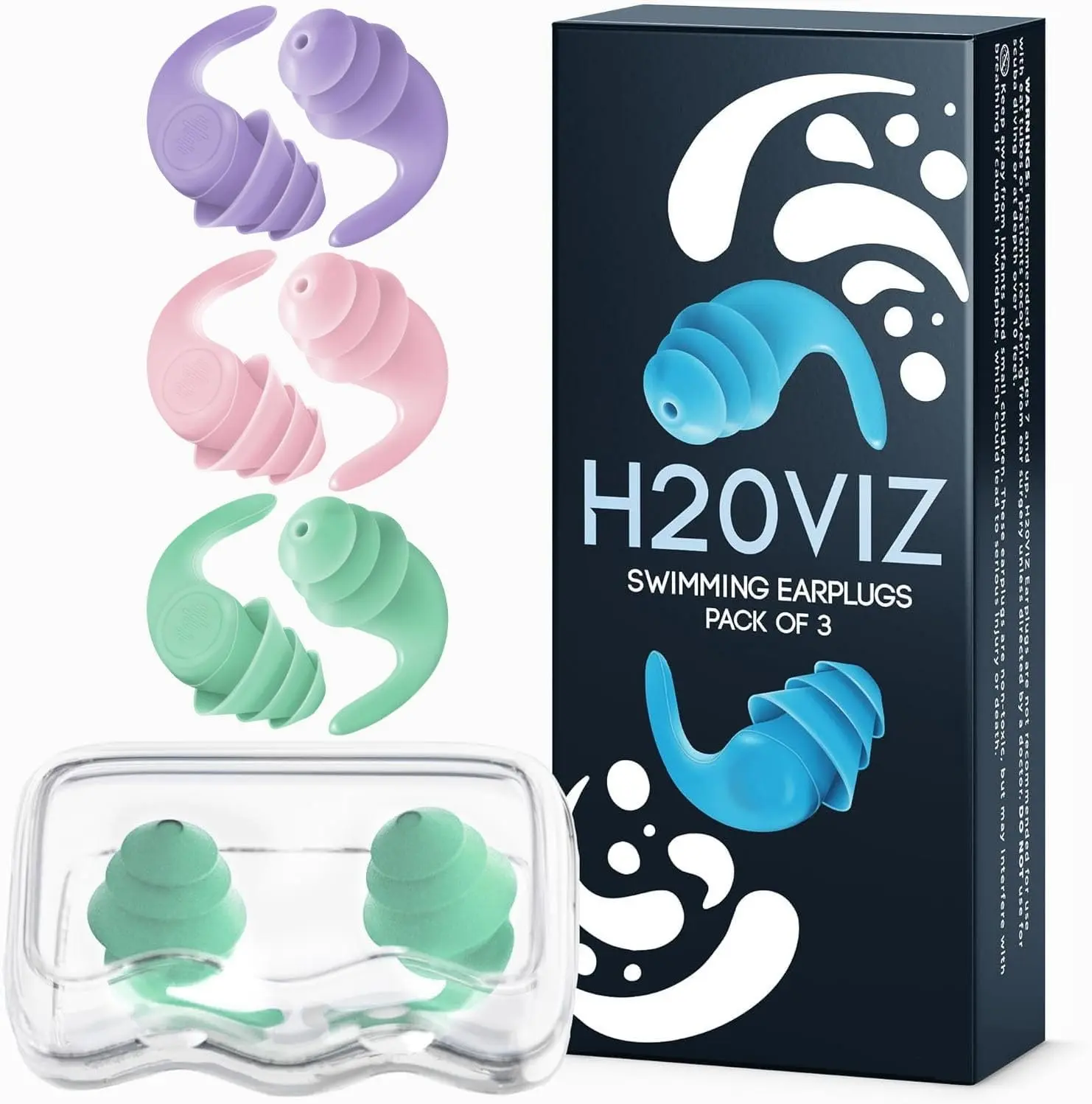 Waterproof Reusable Silicone Ear Plugs for Swimming, Surfing, Snorkeling & All Water Sports Pastel, 3 Pairs