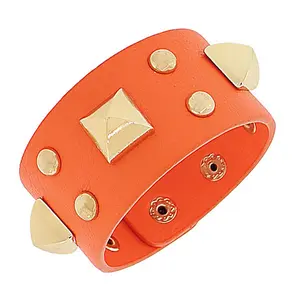 My Daily Styles Women's Adjustable Rosey Spikes Bracelet - Orange Leather, Gold Spikes, Gold Buckle, Female Modern Fashion Accessory, Trendy Bangles for Everyday Wear, Adjustable Bracelet