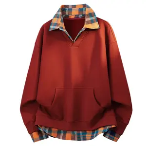 Unisex High-End Heavy Waffle Knit Fake Two-Piece Lapel Sweater Jacket, Plaid Shirt Spliced Couple Long Sleeve Pullover, Soft Comfort Fabric, Versatile Casual Top for Autumn Winter Daily Street Outfits # FallWinterVibes # CoupleMatching
