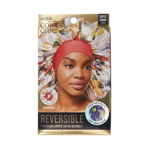 KISS Colors & Care Crepe Satin Reversible Hair Bonnet, Super Jumbo - Floral Design KISS Colors & Care Crepe Satin Reversible Hair Bonnet, Super Jumbo - Floral Design