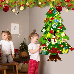 Felt Artificial Christmas Tree Set - Christmas Decorations 2025 with 32 Detachable Ornaments & LED Lights | DIY Wall Hanging Kit for Kids, Home Party Gift