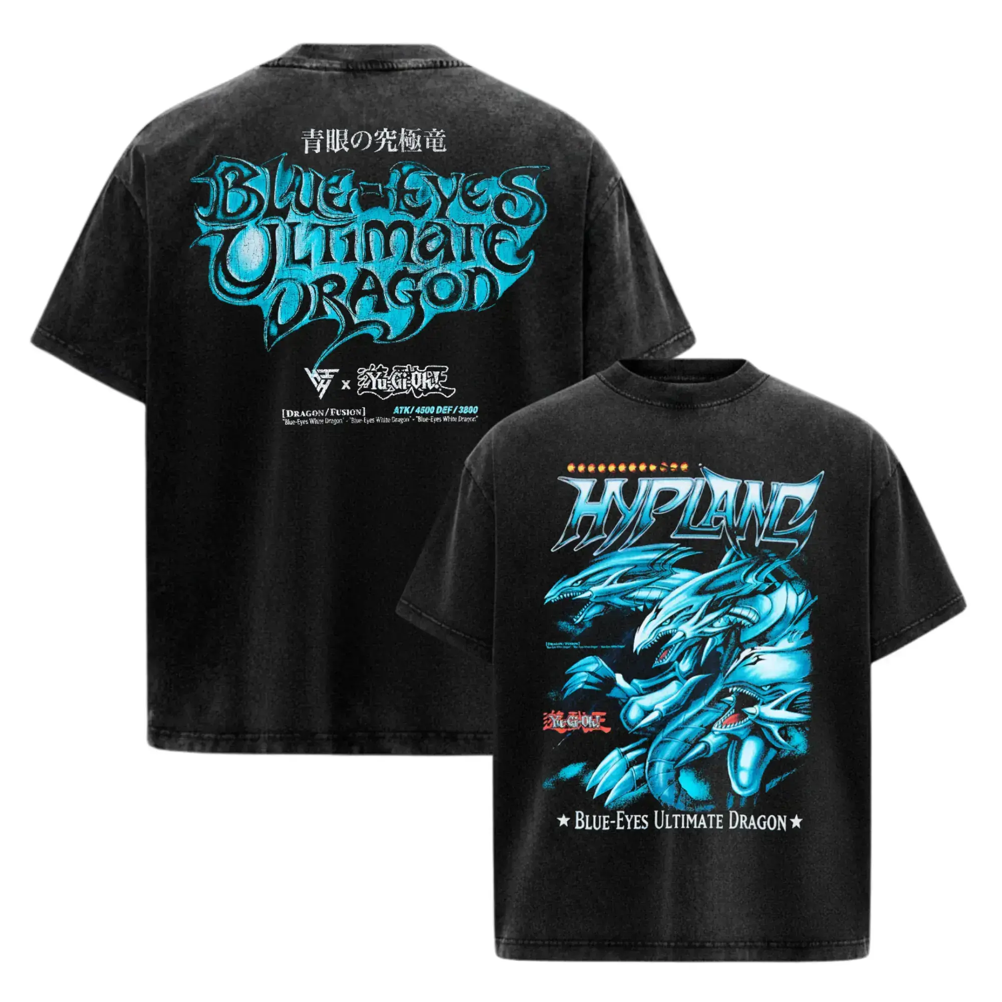 Men's Baggy Loose Crewneck T-Shirt - Yu-Gi-Oh Blue Eyes White Dragon Anime Manga, 230GSM Heavyweight Acid Washed Cotton, Unisex Vintage Streetwear Merch, Gift for Anime Fans, Oversized Tee, Pre-Washed, Crew Neck, Graphic, Hang Dry, Vibrant Art