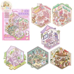 YI LAN Scene Sticker 6-Style Adult Stress Relief 3D Miniature Model Decals, DIY Craft Kit, Funny Sticker Pack, Durable Handmade Decor, Ideal for Halloween & Mother's Day Gifts