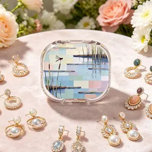 Dragonfly Perching Lotus Pond Portable Double-Layer Earring Storage Box, New Multi-Grid Anti-Oxidation Ear Stud Jewelry Box, Light Luxury Mini Portable Small Jewelry Organizer