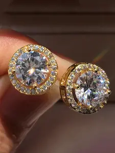 Fashionable round zircon earrings, classic round diamond studded design, suitable for daily commuting, casual wear, birthday gifts, and surprise gifts
