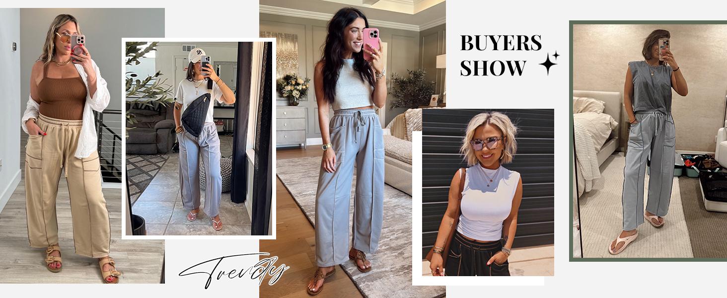 WoodBerry Women's High Waisted Barrel Sweatpants Baggy Wide Leg Drawstring Joggers with Pockets and Seam Stitch Details Athletic Lounge Pants WoodBerry Women's High Waisted Barrel Sweatpants Baggy Wide Leg Drawstring Joggers with Pockets and Seam Stitch Details Athletic Lounge Pants