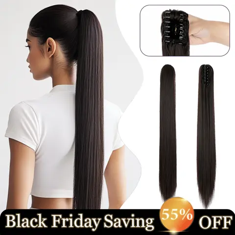 Cephemer Claw Ponytail Extension 21inches Long Straight Black Pony Tails Hair Extensions Natural Looking Synthetic Hairpiece for Women Easy to Wear All Day Comfort for Daily Party Black Friday & Christmas