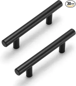 30 Pack Cabinet Handles Matte Black Cabinet Pulls with 3 Inch Hole Center, Stainless Steel Kitchen Cabinet Handles Black Kitchen Handles for Cabinets and Drawers, 76mm Hole Centers