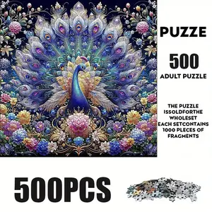 500 Piece Peacock Puzzle in Flower Garden, Large Adult Family Interactive Toy, DIY Home Decor Brain Challenge, Holiday Scene, Perfect Gift