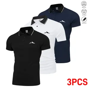 3PCS Men's Polo Shirts - Menswear Tops, Shortsleeve, Soft Breathable Stretch Quick-Dry Fabric, Casual Fit, Solid Colors Stylish Prints, Contrast Collar, Suitable for Work, Golf, Everyday Wear