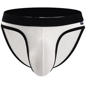 Men Ribbed Modal Breathable Low Rise Briefs Soft Stretch Underwear Lightweight Single Layer Pouch Design U Convex Bulge Fit Large Leg Opening Sexy Comfortable Classic Moisture Wicking Airy Fabric Everyday Essential Trendy Male Underpants