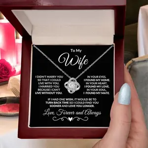 To My Wife Necklace, Romantic Wedding Anniversary Gift From Husband, Sentimental Necklace With Message LED Box