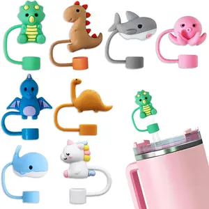 8 Pack  Straw Cover Cap for  Cup 30&40 Oz Tumbler,  Straw Topper Protector Lid in Various Shapes,  Cute Dinosaurs Covers for 0.4 Inch/10 mm Straws