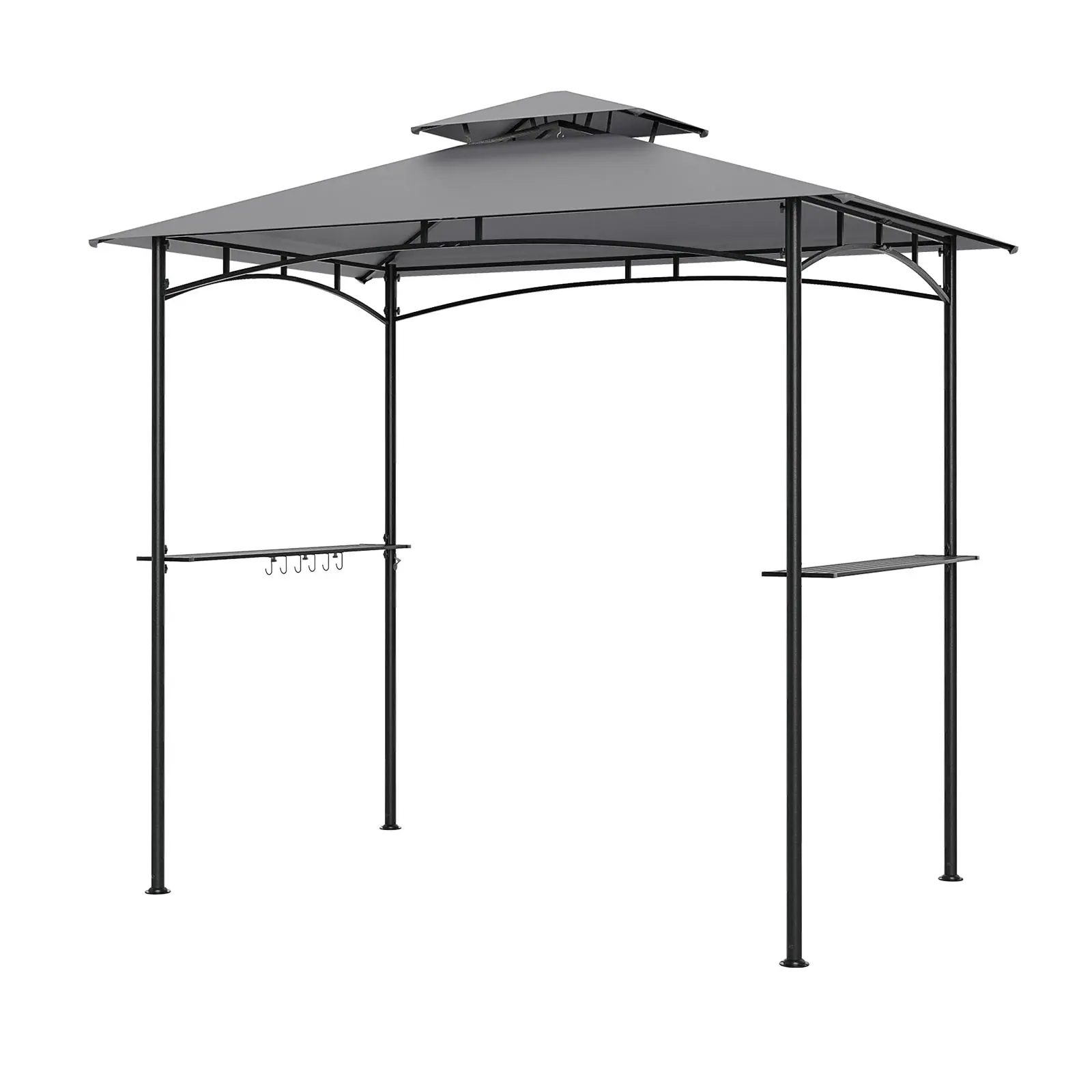 COSTWAY - 8 x 5 Feet Grill Gazebo with 2 Shelves 6 Hooks and Metal Frame-Gray COSTWAY - 8 x 5 Feet Grill Gazebo with 2 Shelves 6 Hooks and Metal Frame-Gray