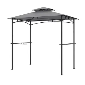 COSTWAY - 8 x 5 Feet Grill Gazebo with 2 Shelves 6 Hooks and Metal Frame-Gray