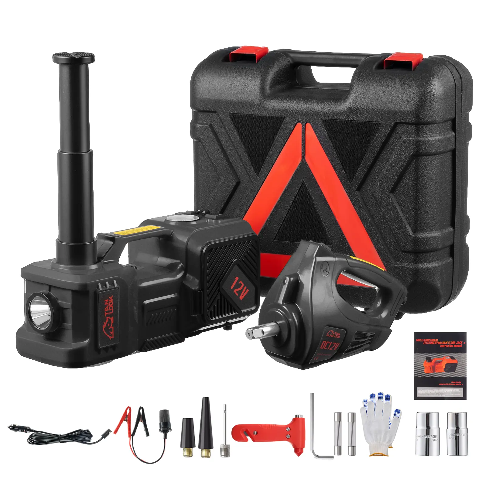 TANLOOK Portable Vehicle-Mounted Electric Jack, 5-Ton Hydraulic Car Jack with Built-In Air Pump and LED Light, Multi-Functional Tire-Changing Gear for SUVs and Off-Road Vehicles, Cars, High Load Capacity