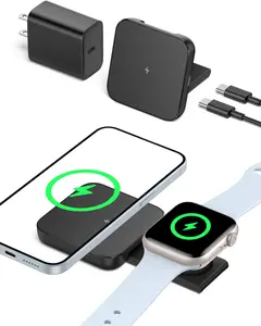 2 in 1 Wireless Charger for iPhone,  Magnetic Foldable 2 in 1 Charging Station, Travel Charger for Multple Devices for iPhone 15/14/13/12, for AirPods 3/Pro/Pro 2, for iWatch, Adapter Batteries Connector Durable Holder Portable Protection  Smartphone