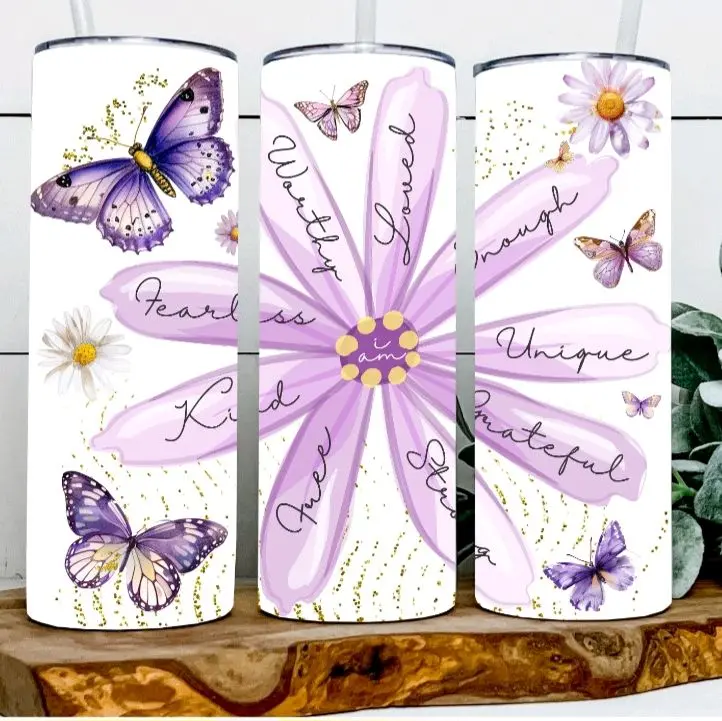 Daisy Affirmations Tumbler Drinkware Stainless Steel Portable Water Bottles