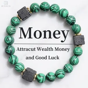 2026 Money Bracelet for Women Men - Malachite & Lava Stone Beaded Bracelet for Attracts Wealth Prosperity Jewelry Everyday Wear Fashion Bracelet For Friends summerwins