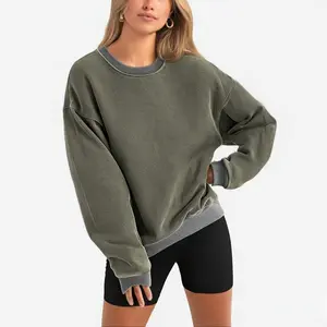 Women's oversized acid-wash vintage sweatshirt pullover sweatshirt, unisex loose cotton pullover, men's crew neck sweatshirt, sweater, street style long sleeve shirt hoodie