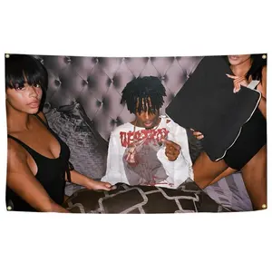 Playboi Hiphop 3x5 FT Music Carti Rap Album Horizontal Board Poster Tapestries With 4 Brass Lock Buckles Music Tapestries Hanging Dormitory Party Background Decoration Living Room Bedroom Home Hangable Ornaments Wall Landscape
