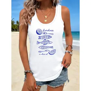Blue Abstract Geometric Pattern Design Pattern Print Women'S Casual Versatile Basic I-Beam Vest for Beach & Outdoor & Date Wear Women'S Spring New Love Women'S Camisole