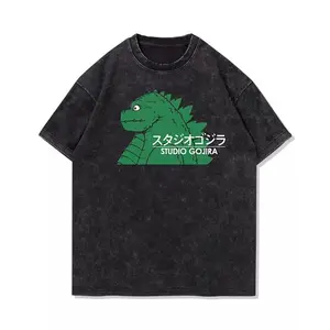 valentine shirts Creative Godzilla Ghibli Studio washed and made old Japanese retro pure cotton loose short-sleeved T-shirt fashionable