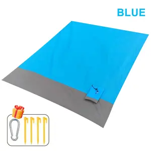 Sandproof Waterproof Beach Blanket 140x200cm, 210T Polyester Foldable Outdoor Picnic Mat with Stakes & Carry Bag, Extra Large for 4-7 People Family Camping Hiking Travel