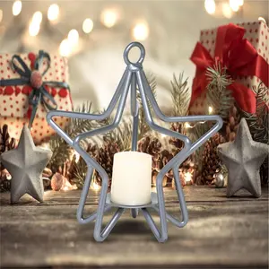 Silver Powder-Coated Wrought Iron Star Tea Light Candle Holders Amish Artisan Handcrafted Elegant Ornaments for Any Occasion Farmhouse Decor - Decoration