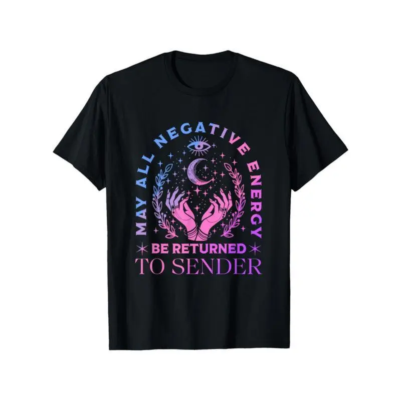 Men's Mystical Moon Graphic T-Shirt - "May All Negative Energy Be Returned To Sender" Print, Witchy Spiritual Tee