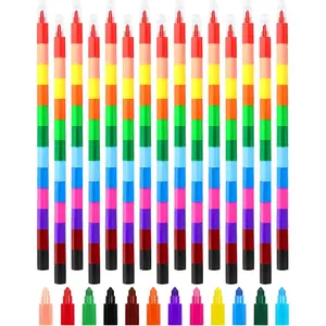 15 count Stacking Crayons 12 Colors Buildable Crayons Set Colorful Drawing Crayon,Stackable Painting Colored Pencils Party Favors DIY Rainbow Pencils for School Office Birthday Party