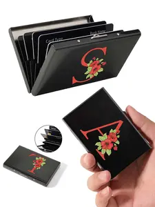 Letter & Flower Pattern Card Holder, Mini Credit Card Wallet, RFID Blocking Ultra-thin Metal Hard Shell Wallet, Suitable for Women and Men