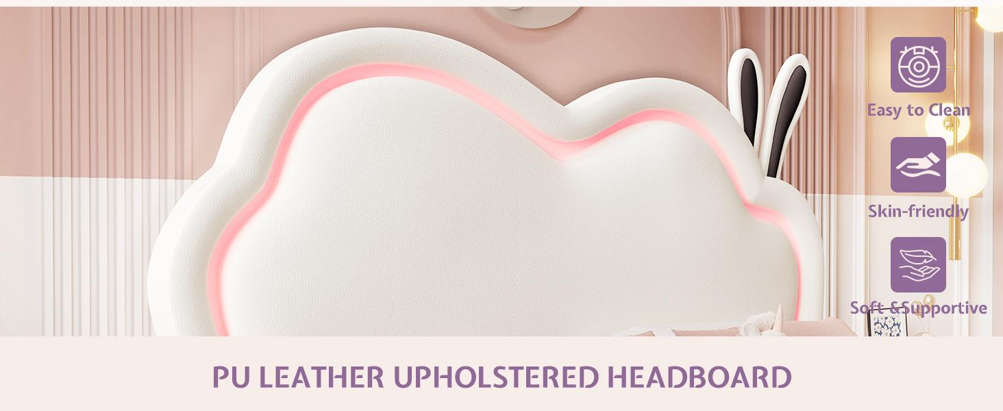 AMERLIFE Floating Bed Frame with Adjustable LED Headboard, Cute Leather Upholstered Platform Bed Frame with Wood Slats Support, Easy Assembly/Best Gift Ideas/Christmas Gifts