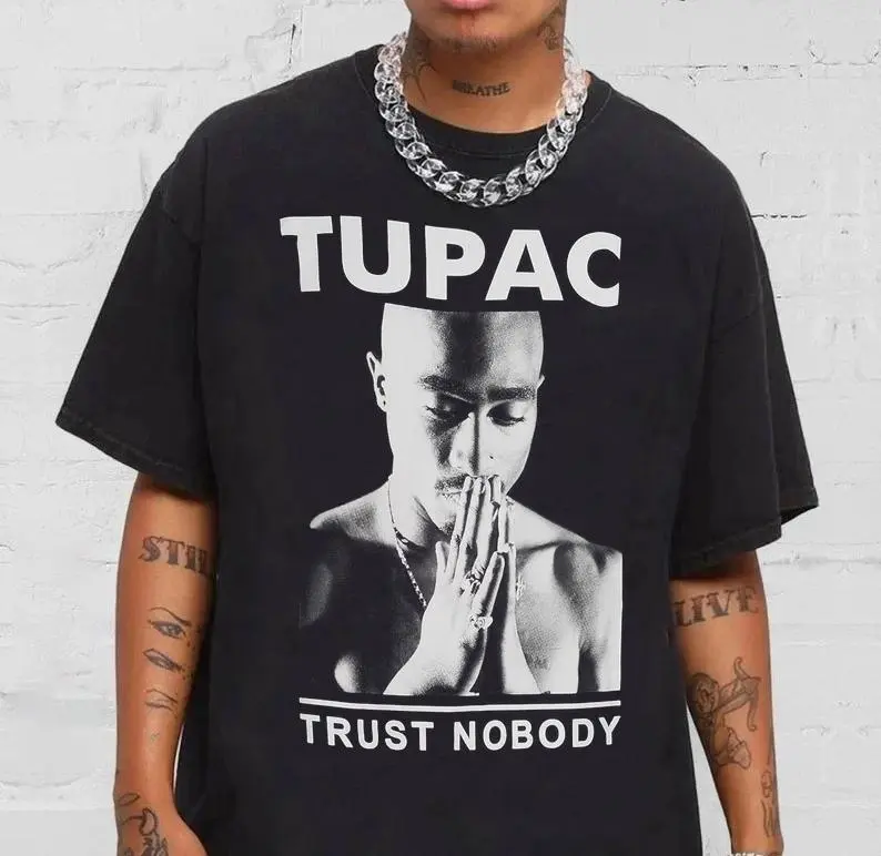 90s Rap Style Tupac Men's Trust Nobody Graphic Gift for Fans T Shirt