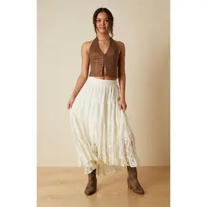 Your Favorite Women's Paisley Faux Suede Hook-And-Eye Halter Top