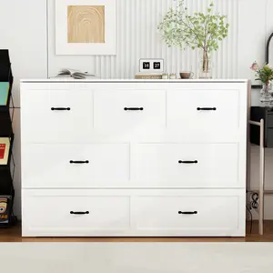 FUFU&GAGA Full Size Murphy Bed with Charging Station & Drawer, Mobile Cabinet Bed Murphy Chest Bed, Space-Saving Folding Murphy Bed for Bedroom Guest Room White (76.4”W x 55.1”D x 40.9”H)