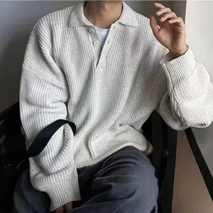 Japanese-style casual collar sweater, men's American retro solid color high-end plus-size inner layer sweater