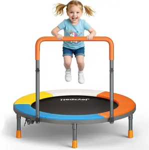 JOY SPOT! 3FT Toddler Trampoline with Adjustable Handlebar, 36" Foldable & Spring-Free, Mini Kids Indoor and Outdoor Fitness Trampoline, Noiseless Jumping Mat, Safe & Sturdy Design, Supports Up to 100 lbs  For Children Ages 1-6 Bounce