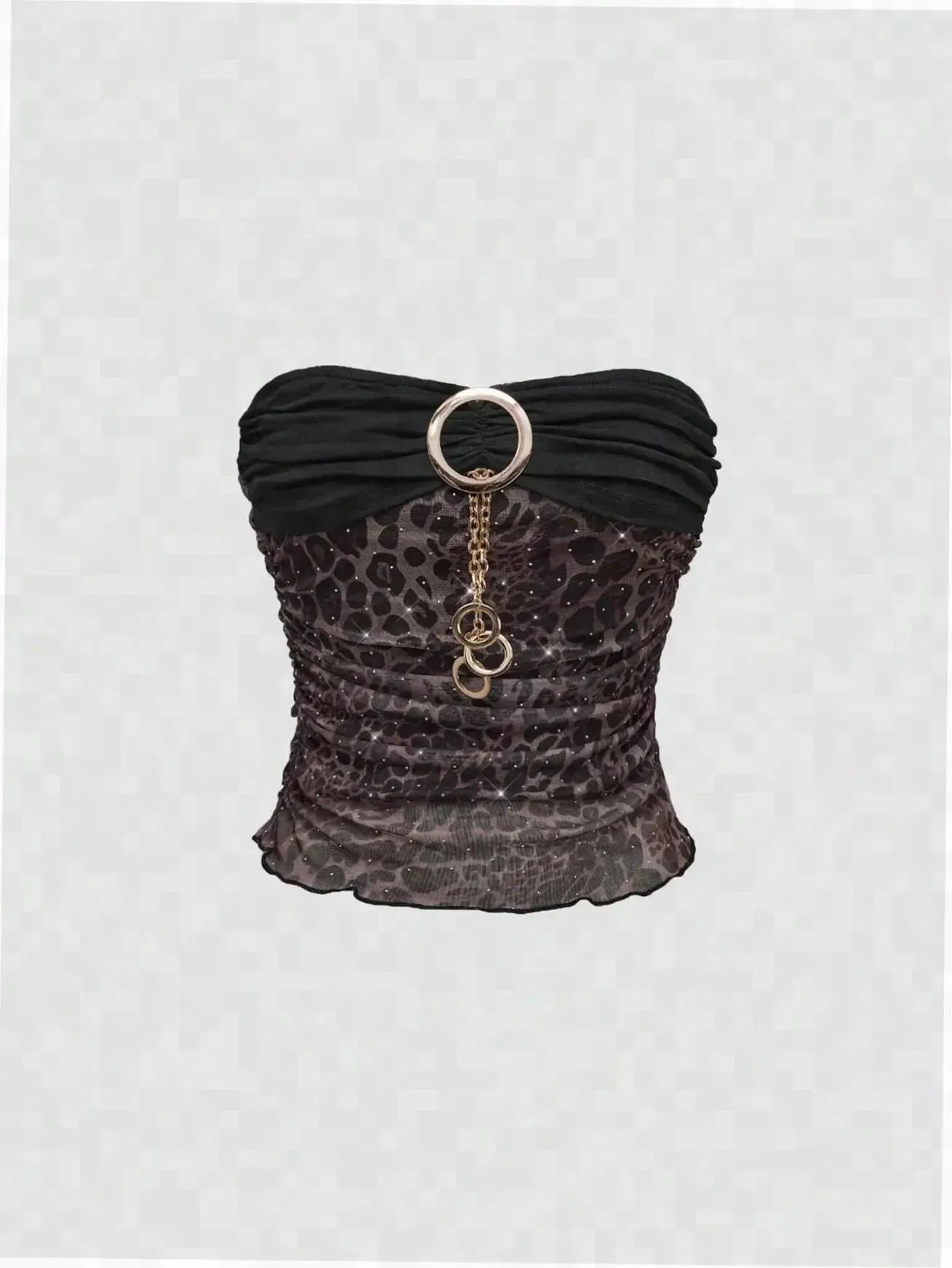 LACEX Halter crop top backless leopard glitter chain Y2K grunge going out