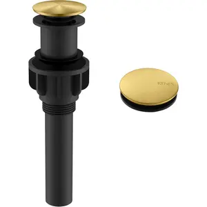 Bathroom Vessel Sink Pop Up Drain Without Overflow Assembly, Lavatory Vanity Sink Drain Stopper, Anti-Clogging Drain Strainer, Brushed Gold,